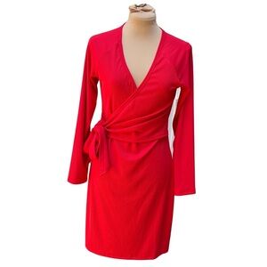 Sunmama (Large - NWT) Red Long Sleeve Wrap Tie-Front Dress